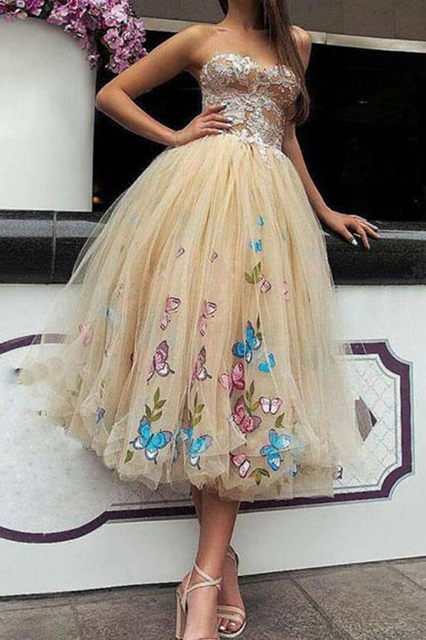 Unique Sweetheart Butterfly Flower Homecoming Dresses Online, Short Prom Dresses