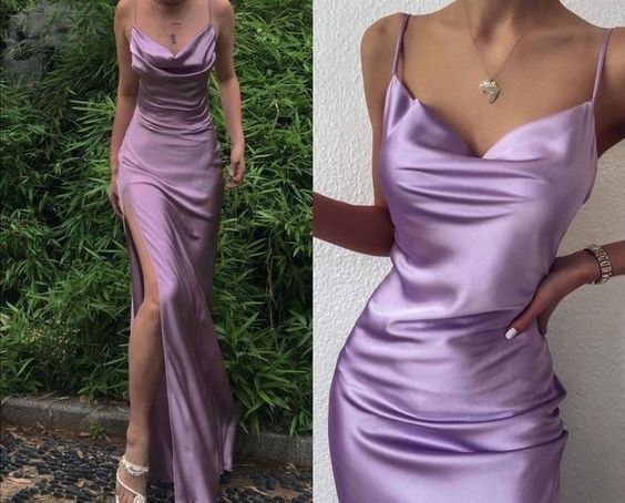 lilac satin prom gown,evening dress