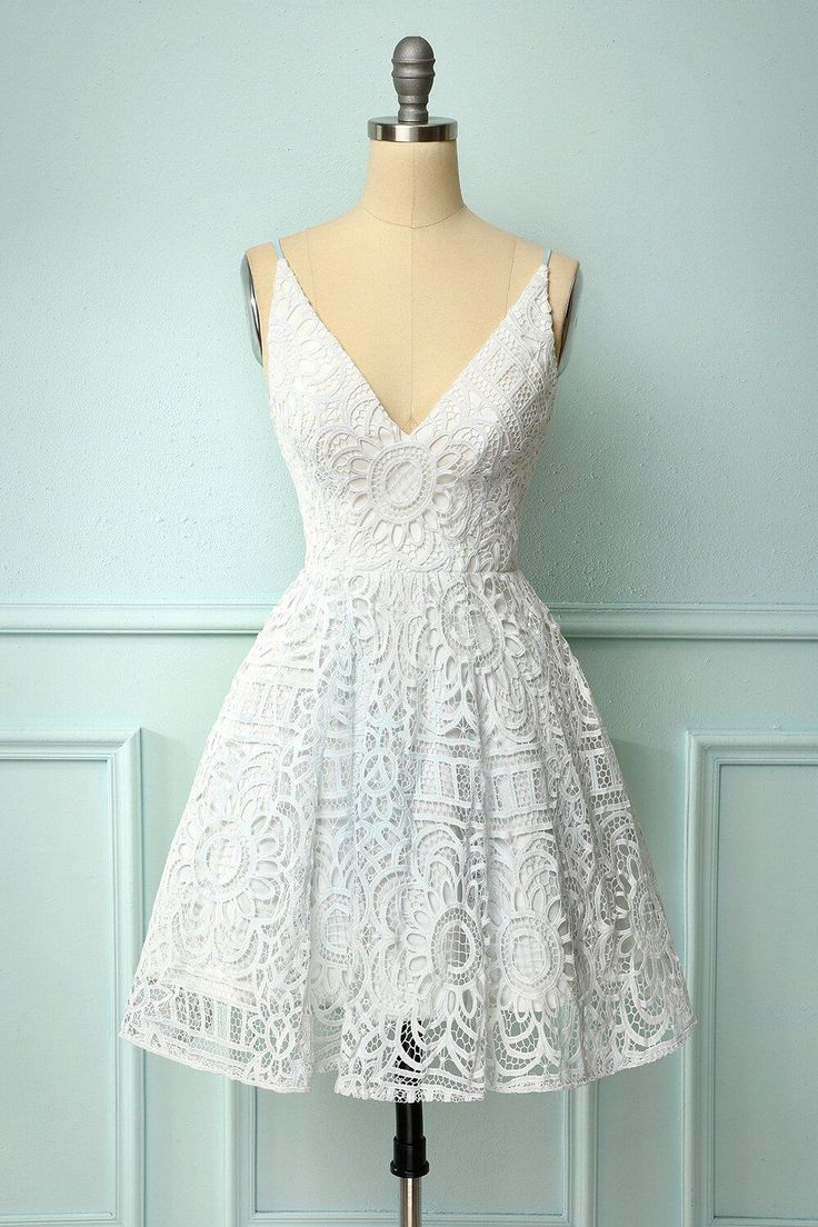 White Lace A-line Short Dress Homecoming Dress