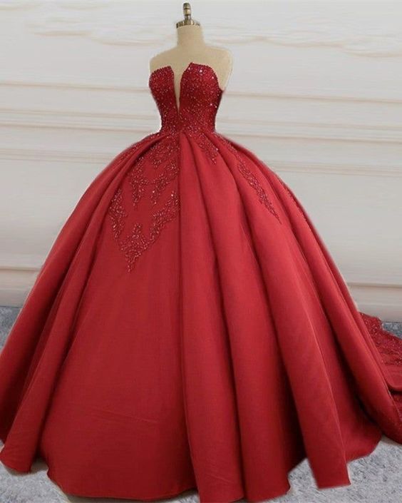 Red ball gown long prom dresses, evening dresses,party dresses, formal dress - VelvetHem
