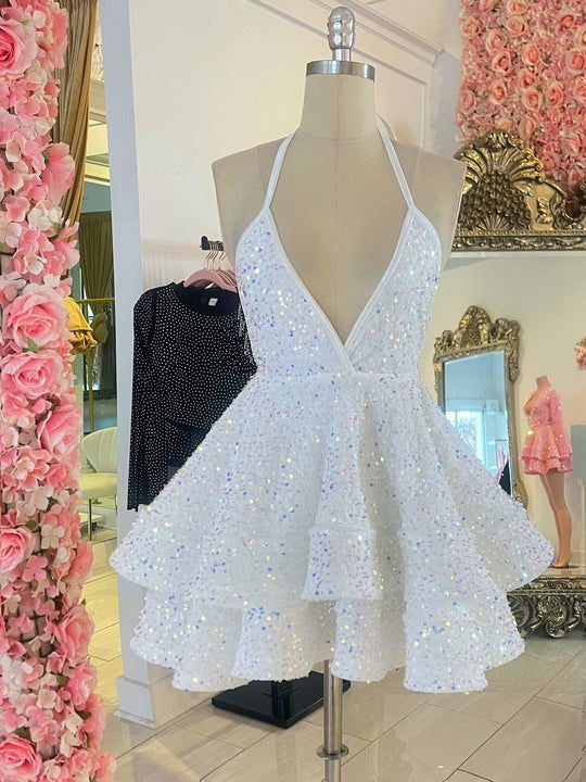 Blue Sequin Short Prom Dress, Homecoming Dresses