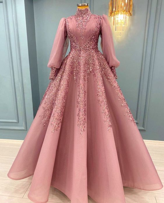 A line Pink Prom Dresses,Long evening Dress,formal Dress
