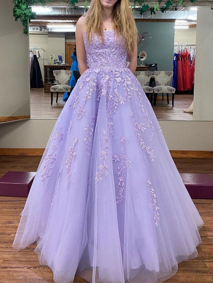 Purple tulle lace long prom dress, purple lace evening dress - View 3 | FashionDia