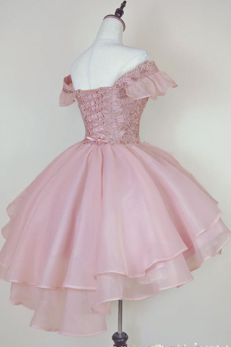 Lace Homecoming Gown with Beading,Princess Off the Shoulder Hoco Dress