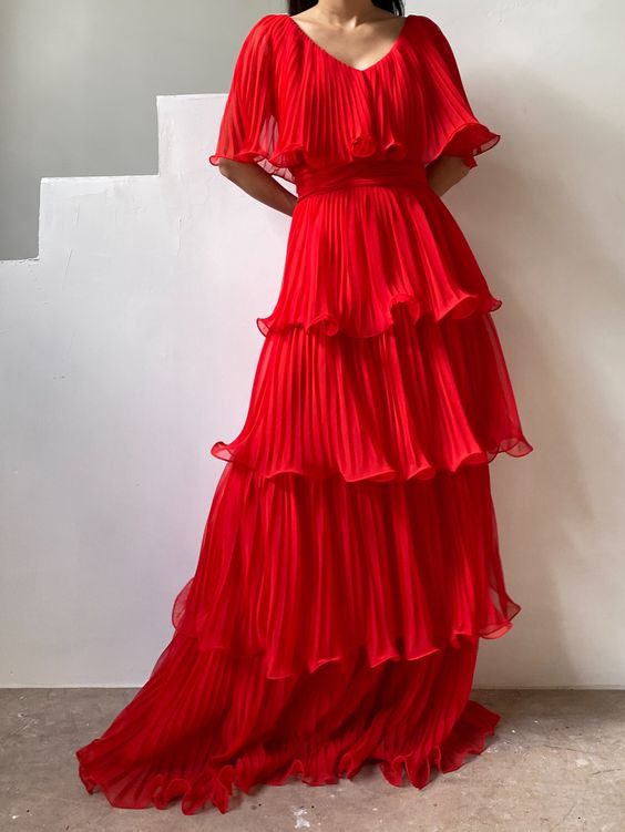 Red long prom dress, fashion evening dress