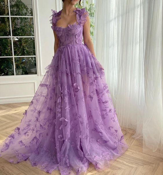 Butterfly Purple Prom Gown, Elegant Long Prom Dresses - FashionDia
