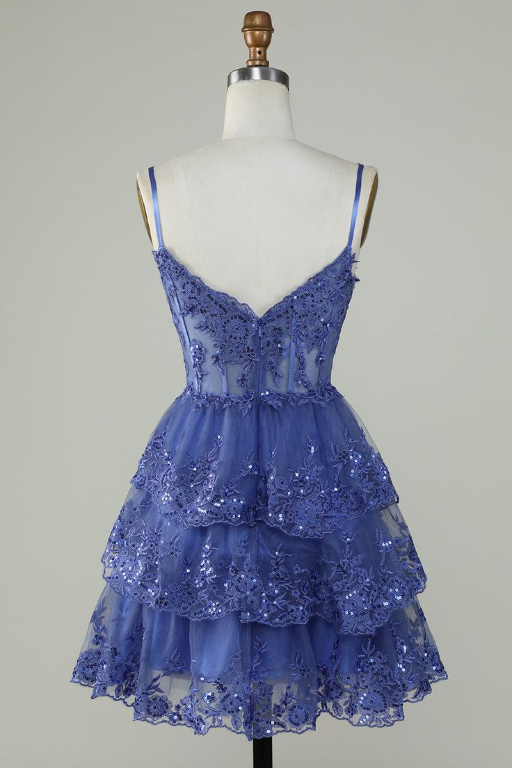 Straps Lavender Sequins Corset Layered Homecoming Dress - View 6 | FashionDia