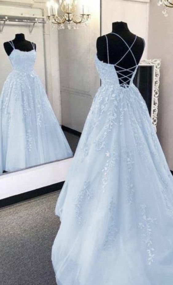 A-Line Light Blue Long Prom Dress Formal Evening Dresses - FashionDia