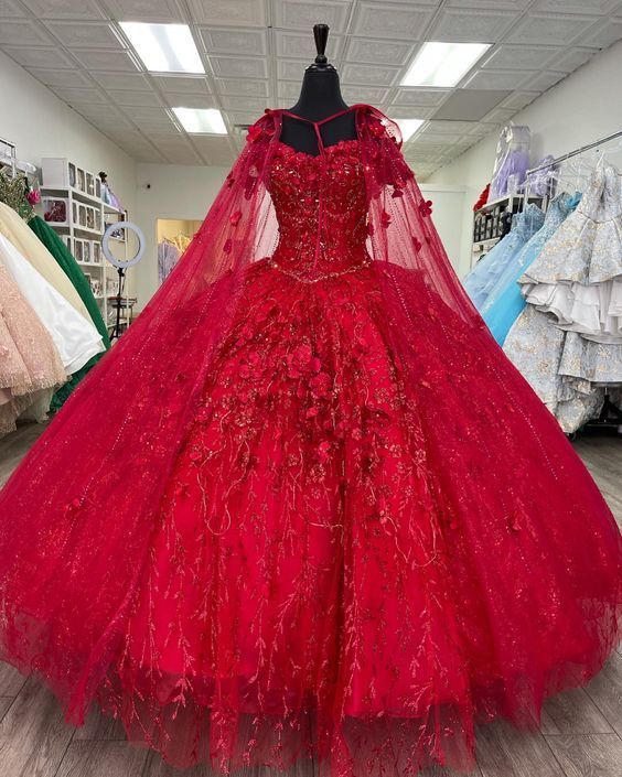 Elegant Long Prom Dresses Red Ball Gown Dress