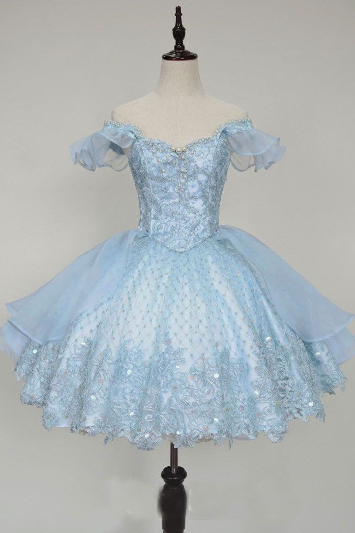 Lace Homecoming Gown with Beading,Princess Off-the-Shoulder Hoco Dress - FashionDia