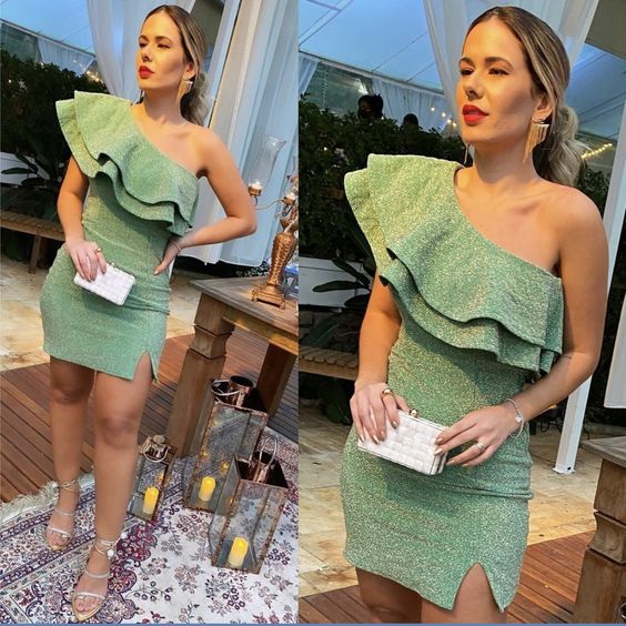 Green Shinny Short Homecoming Dress Party Dresses - FashionDia