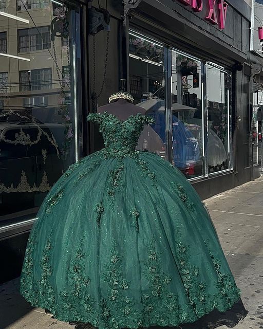 Drak Green Ball Gown Long Prom Dress - FashionDia