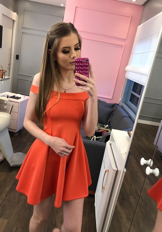 Orange Short Party Gown Straps Homecoming Dress