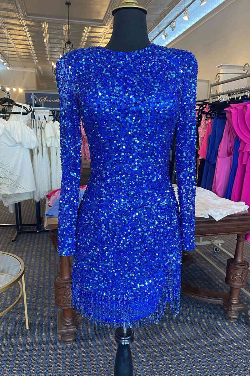 Long Sleeve Bodycon Homecoming Dress with Fringe