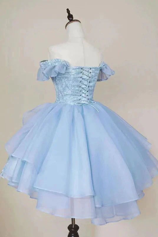 Lace Homecoming Gown with Beading,Princess Off the Shoulder Hoco Dress