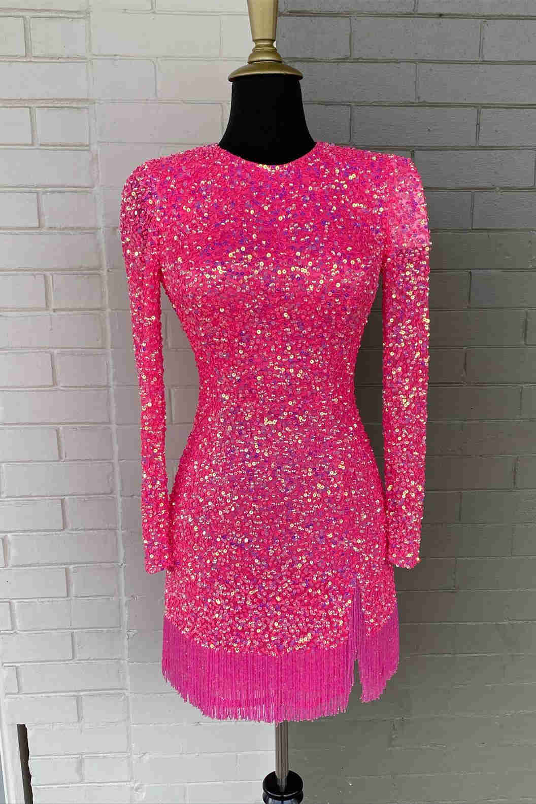 Long Sleeve Bodycon Homecoming Dress with Fringe