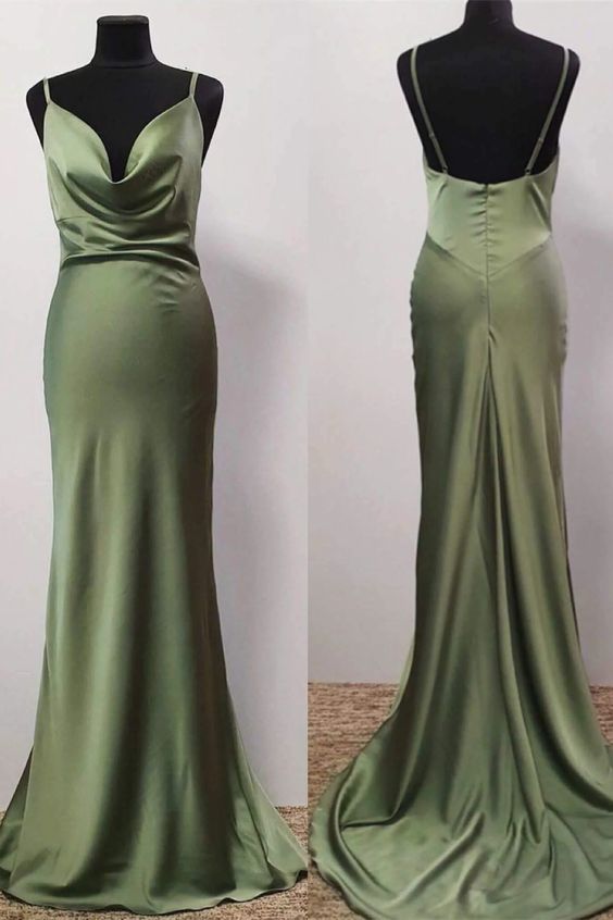 Green Cowl Neck Trumpet Long Prom Dress,Sheath Gala Dresses