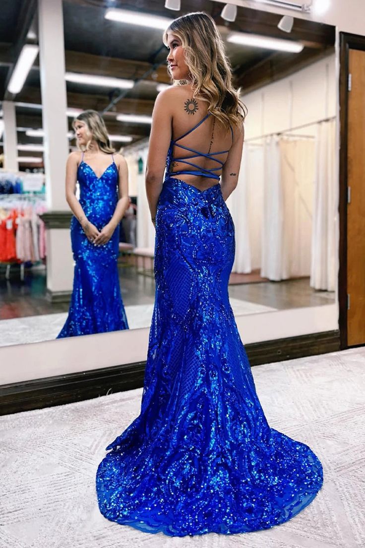 Sparkly Mermaid Backless Sequins Long Prom Dress Formal Occasion Dresses