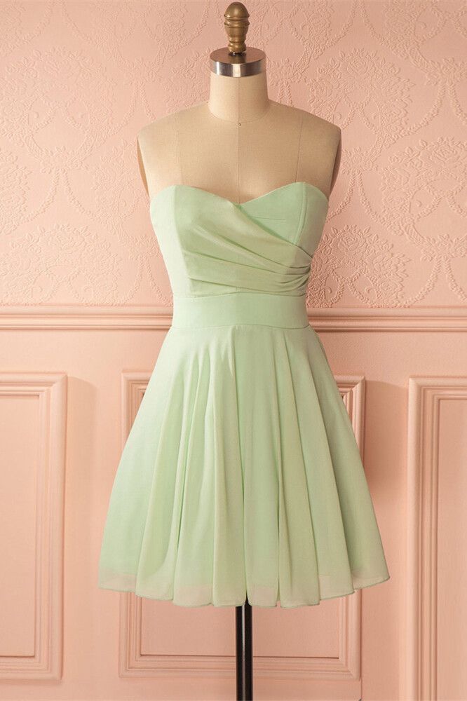 Sage Green Strapless Short A-line Party Dress Homecoming Dresses