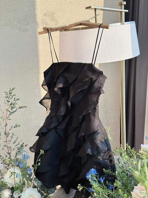 Black Spaghetti Straps Homecoming Dresses Short Prom Dresses - FashionDia