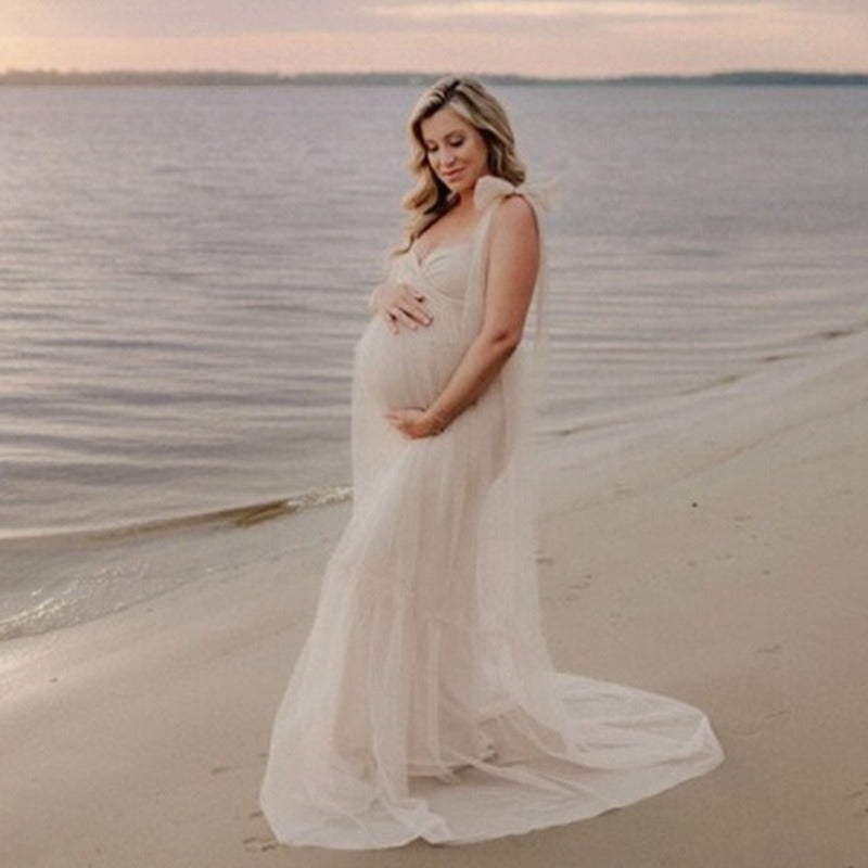 Satin maternity dress with bow maternity evening dress photo photo daily dress - VelvetHem