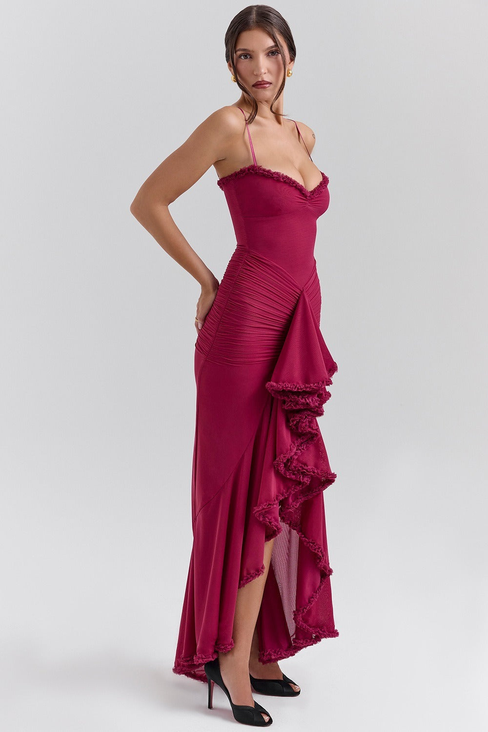 Stretch Mesh V Neck Cami Midi Dress