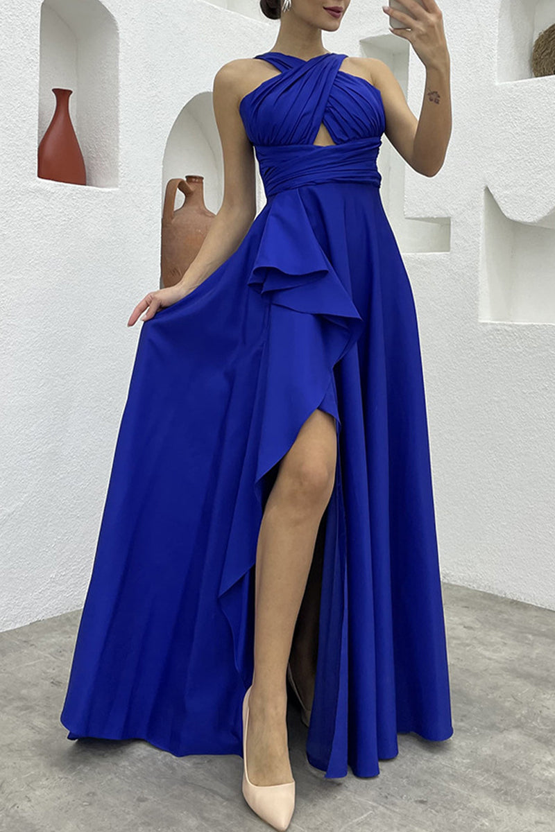 Elegant Formal Solid Slit Asymmetrical Halter Evening Dress Dresses - View 3 | VelvetHem