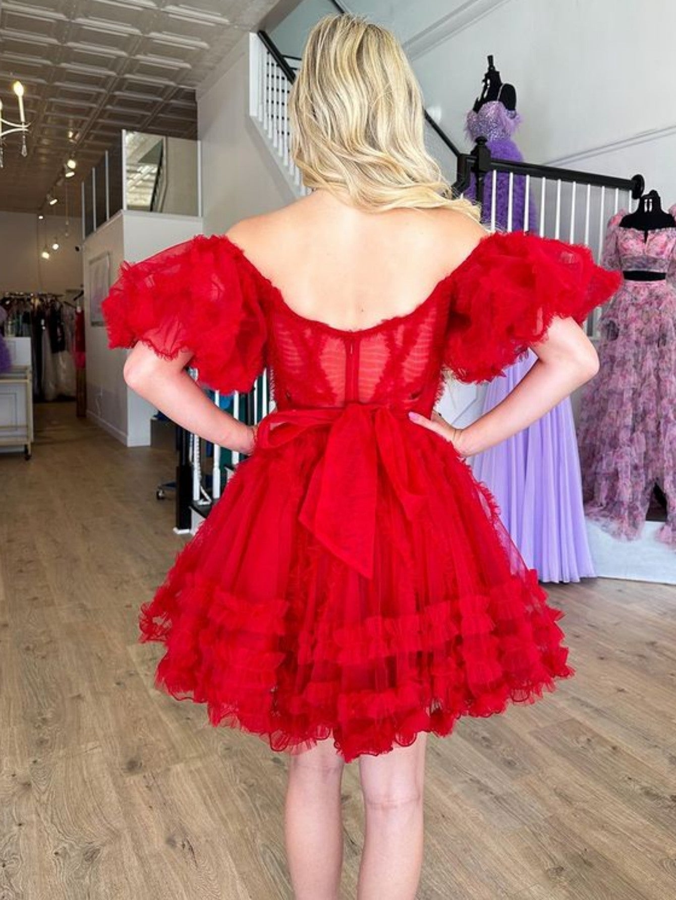 A-Line Blue V Neck Ruffles Short Homecoming Dress - Fashionpara