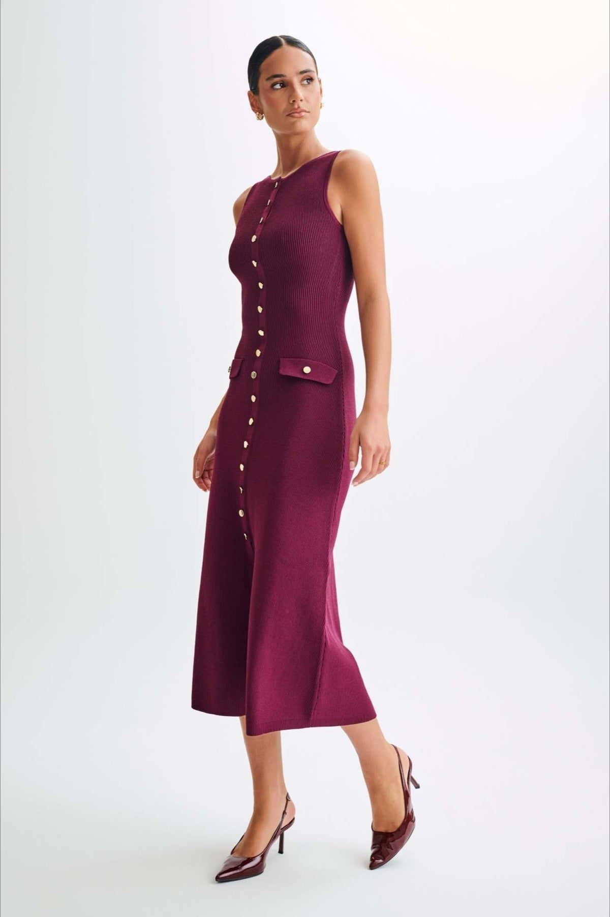 Fashion Buttoned Knit Work Dress - View 15 | VelvetHem
