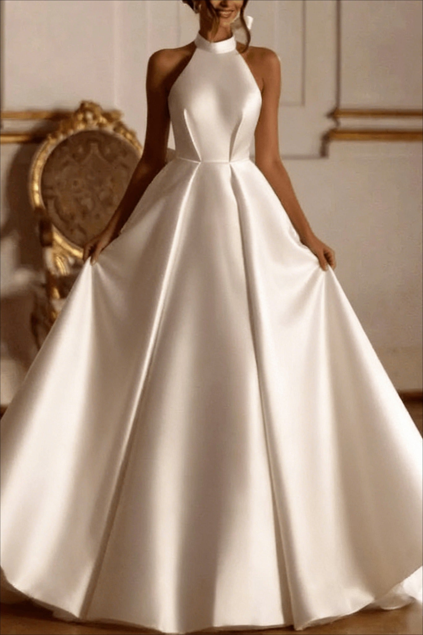 Elegant Satin Beaded Wedding Dress