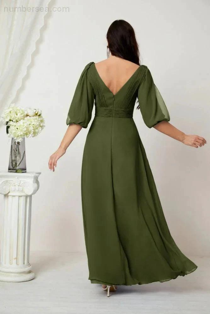 ZapDress  Formal Prom Gown Women V-Neck Chiffon Bridesmaid Dresses Long Bishop Sleeve Party Dress 2807 (ZD17027)