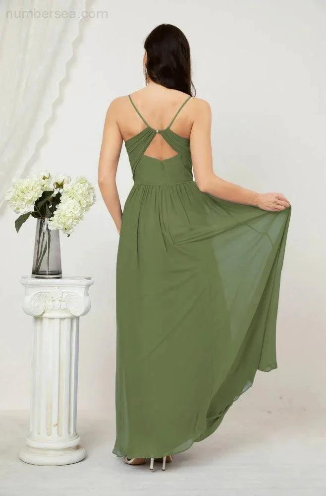 ZapDress  Neck Bridesmaid Dresses Chiffon Long Spaghetti A-line Formal Prom Gown for Wedding Party Evening 2801 (ZD16961)