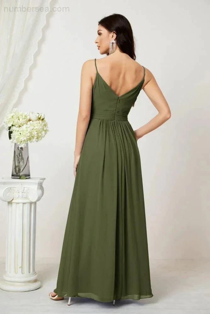 ZapDress Chiffon V-Neck Bridesmaid Dress Spaghetti Strap Long Formal Party Prom Gowns with Slit 28010 (ZD17028)