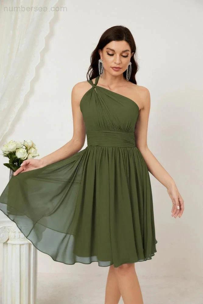 ZapDress Women Chiffon Short One Shoulder Bridesmaid Dress Formal Dresses for Party Homecoming  2804 (ZD16948)