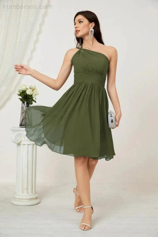 ZapDress Women Chiffon Short One Shoulder Bridesmaid Dress Formal Dresses for Party Homecoming  2804 (ZD16948)