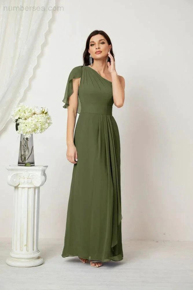 ZapDress  Chiffon Ruffled One Shoulder Long Bridesmaid Dresses A-line Formal Evening Gown Side Split 2809 (ZD17049)
