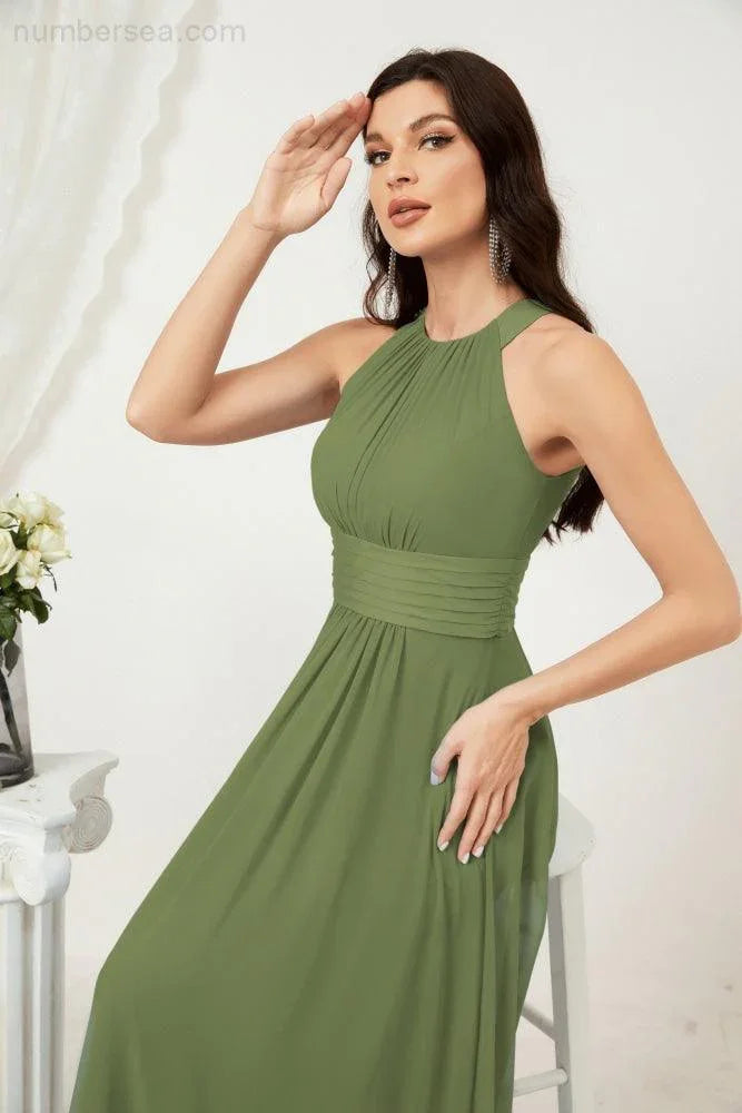 ZapDress Formal Party Gown Dress Chiffon Halter Long Sleeveless Bridesmaid Dresses 2802 (ZD16960)