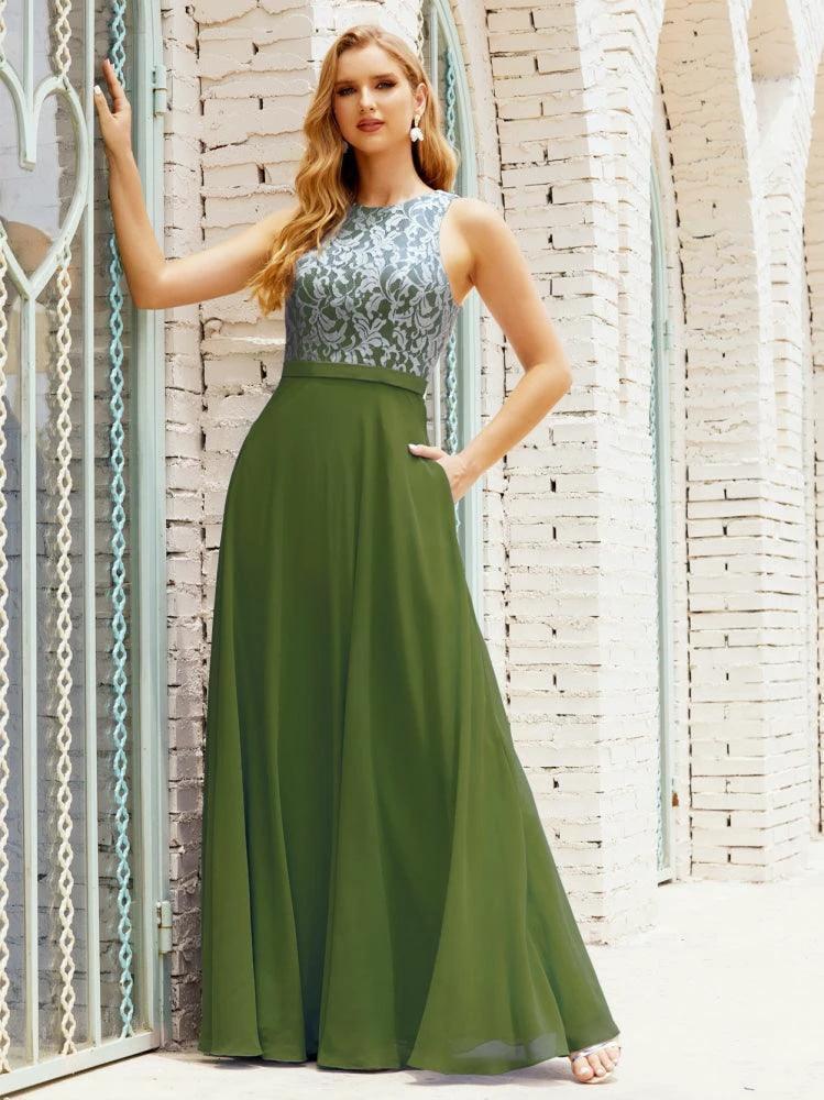Lace Bridesmaid Dress Floor Length Evening Gowns with Pockets 28017 by numbersea
