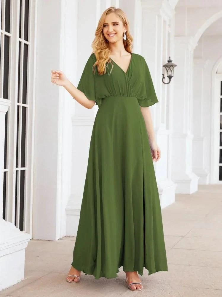 Numbersea V-Neck Bridesmaid Dress Chiffon Long Open Back Formal Dresses for Women Party Evening 28067 by numbersea