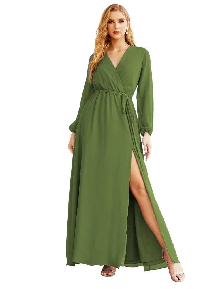 Women's Chiffon Bridesmaid Dress A line Long Sleeves Formal Evening Prom Gown for Wedding Guest SEA28032 by numbersea