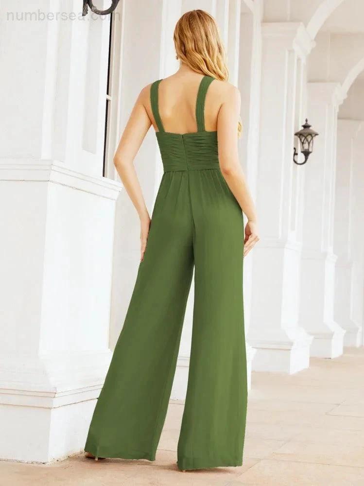 ZapDress Crisscross Neck Jumpsuit Formal Evening Dress Long Bridesmaid Dresses Bell-bottomed Pants 28033 (ZD17024)