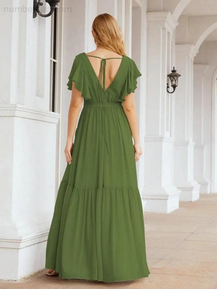 ZapDress Women's Open Back Formal Evening Party Prom Gowns V-Neck Long Chiffon Bridesmaid Dresses with Waist Belt 28038 (ZD17000)