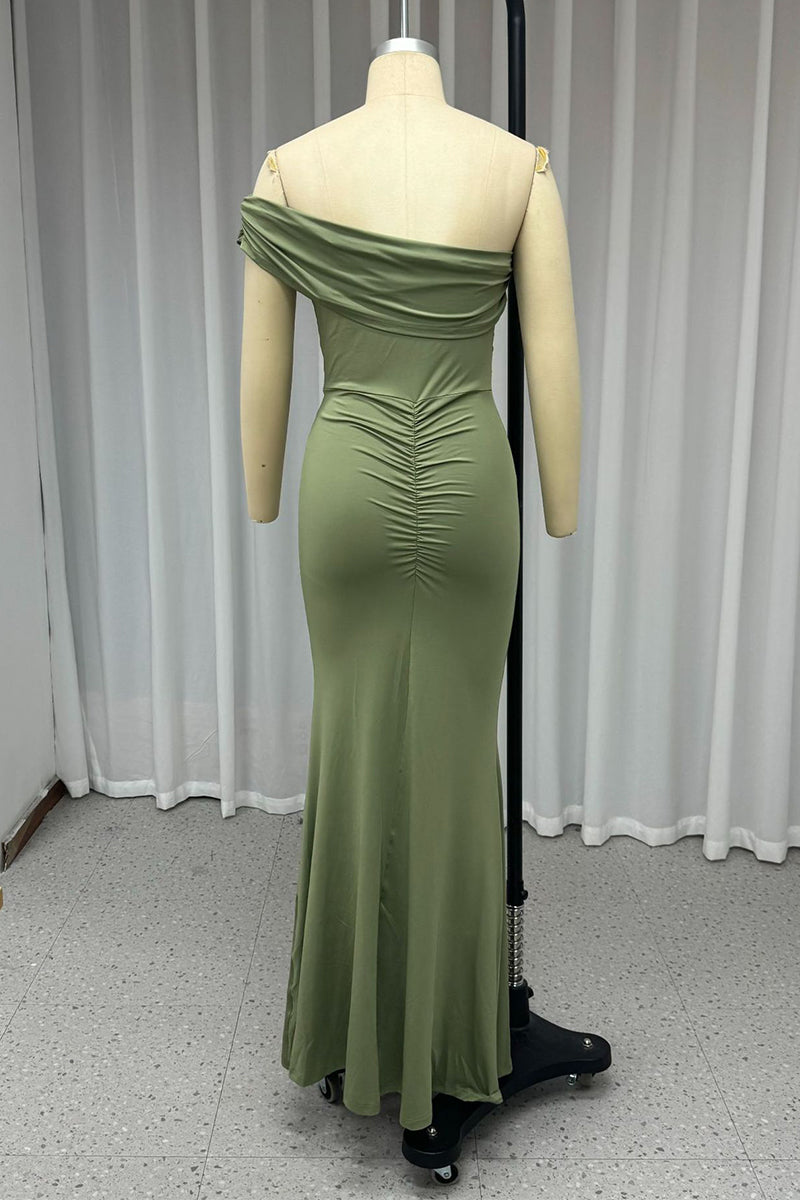 Sexy Prom Solid Color Slit Ruched Sloping Shoulder Evening Dresses - View 5 | VelvetHem