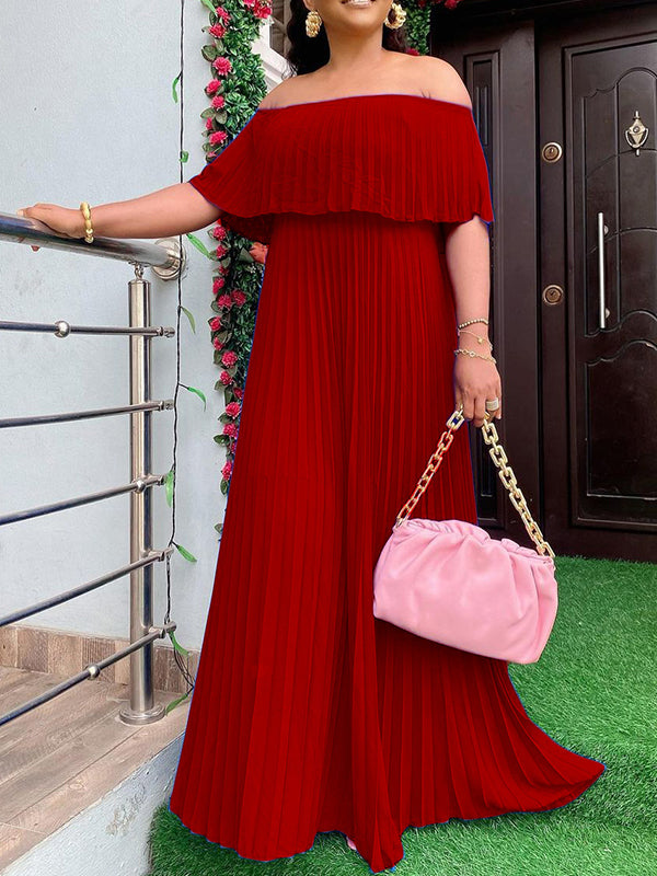 Wrap Pleated Solid Color Off-The-Shoulder Evening Dresses - View 12 | VelvetHem