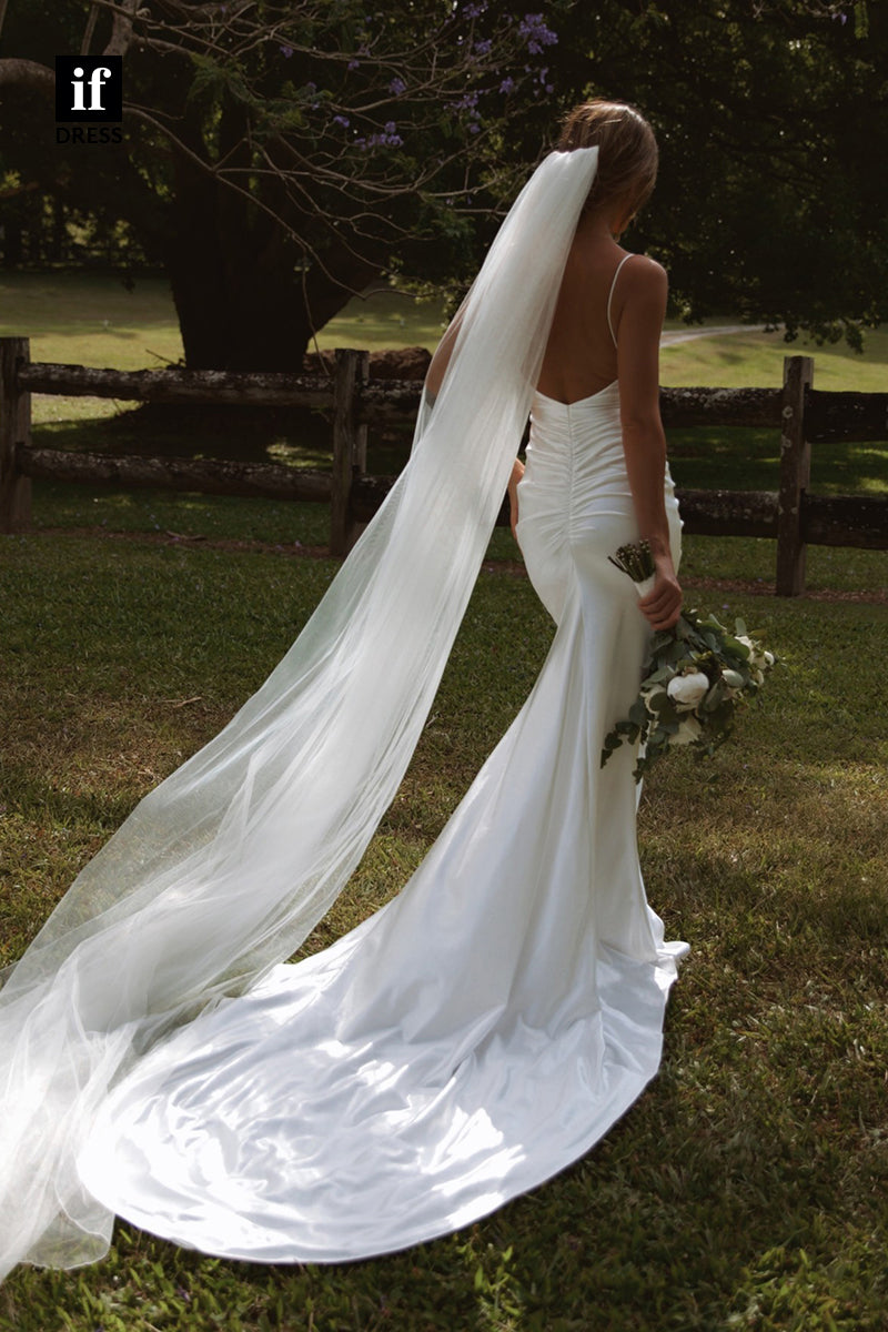 71011 - Classic Spaghetti Straps Pleats Boho Wedding Dress