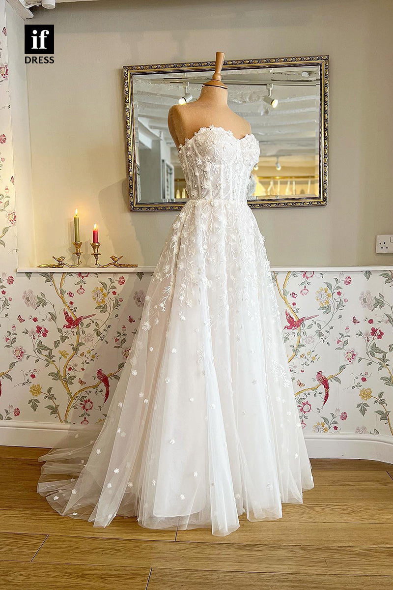 71012 - A-Line Off-Shoulder Sweetheart Appliques Beach Wedding Dress