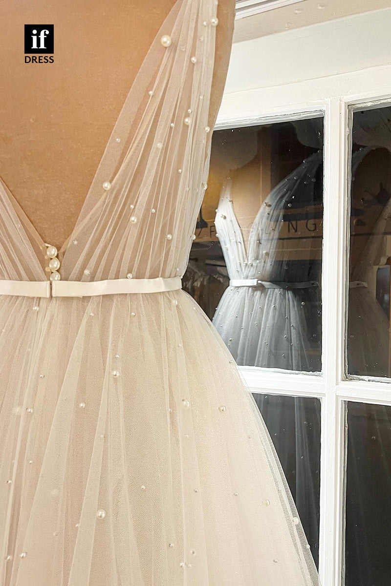 71013 - Elegant A-Line Double Straps V-Neck Beach Wedding Dresses