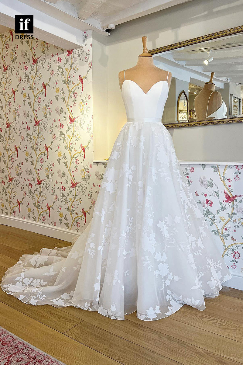 71015 - Elegant Spaghetti Straps A-Line Sleeveless Boho Wedding Dress