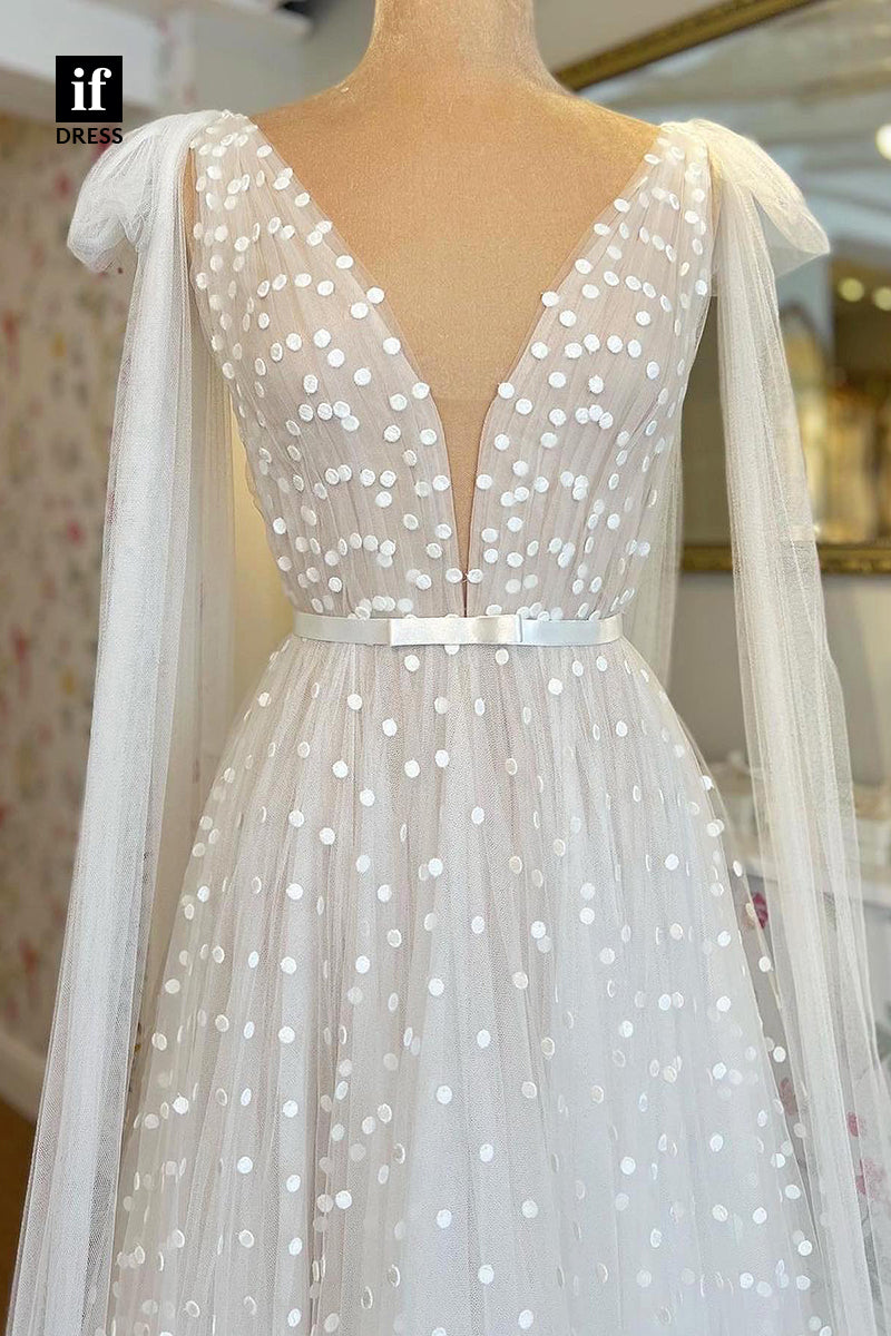 71018 - Elegant A-Line Plunging V-Neck Appliques Boho Wedding Dresses