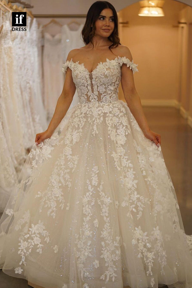 71023 - Off-Shoulder A-Line Lace Appliques Bohemian Wedding Dress